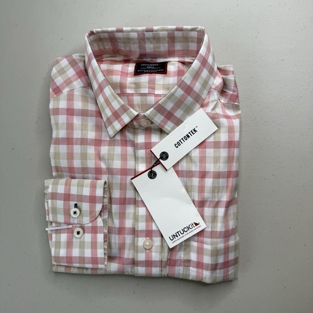 Untuckit Kilpatrick Check CottonTek Performance Button-Up Shirt Mens Small Red